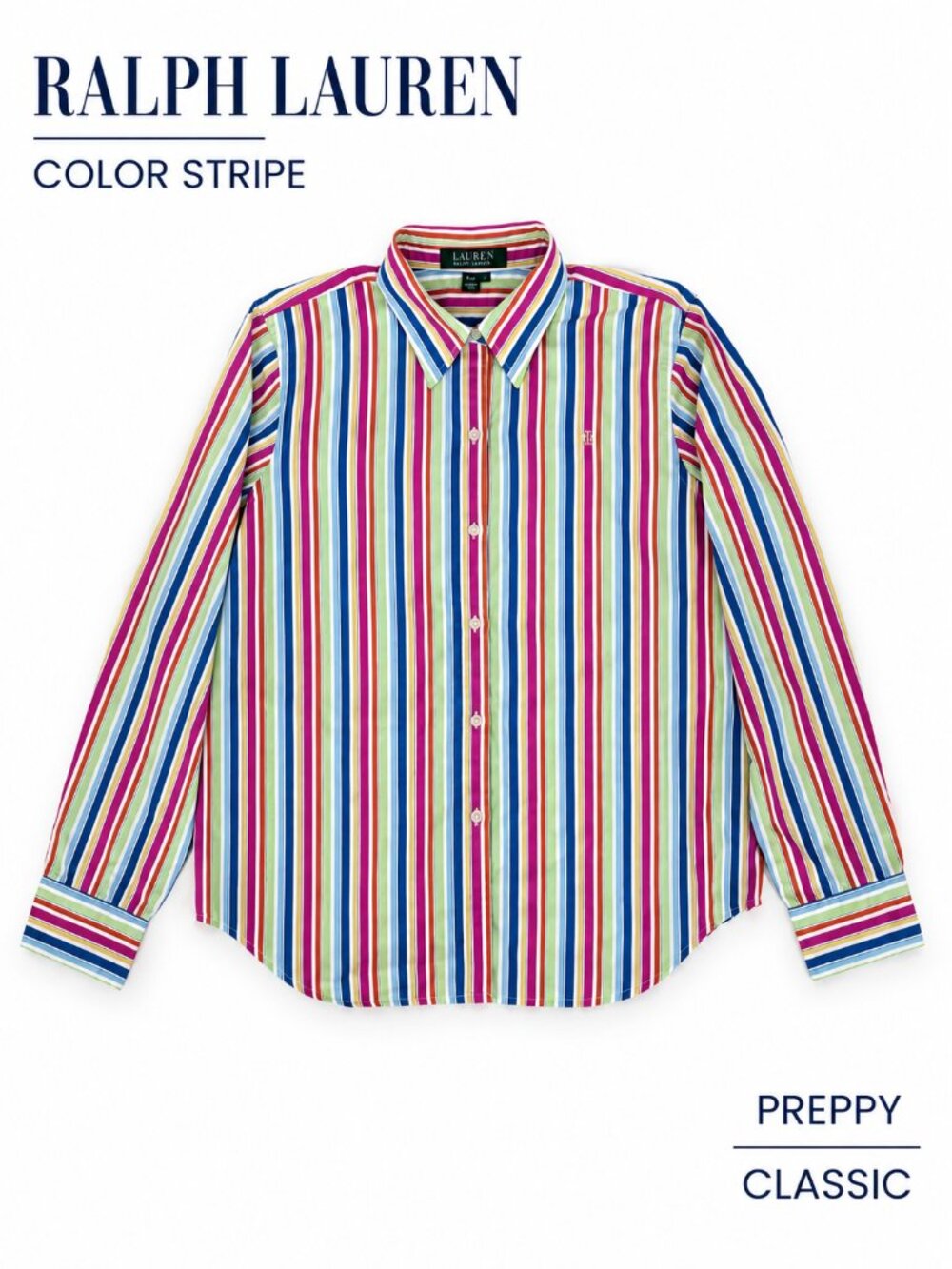 Lauren Ralph Lauren 🌈 Colorful Striped Button Shirt Medium